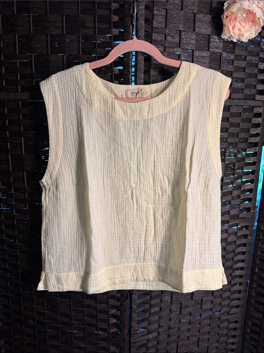 Haven Well Within Women's Cotton Double Gauze Muscle Sleeve Top Yellow Large
